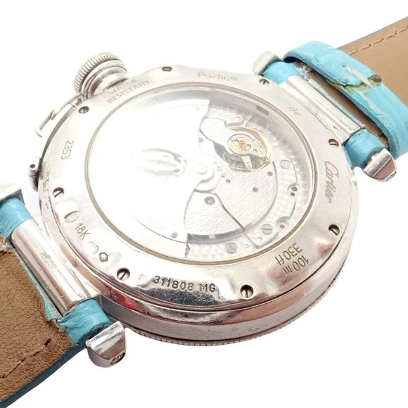 Authentic! Cartier 18k White Gold Pasha Pink Dial Miami Diamond Automatic Watch - Picture 5 of 12